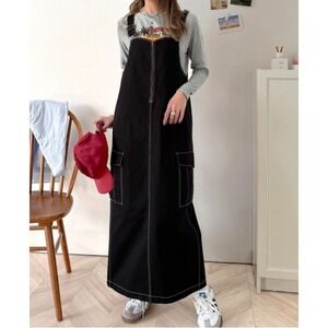 Classical Elf Cargo Overall Dress sz One Size Black relaxed utility 90s retro